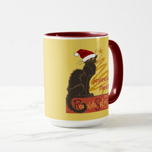 Joyeux Noel Le Chat Noir With Stylized Golden Tree Tasse (VorderseiteRechts)