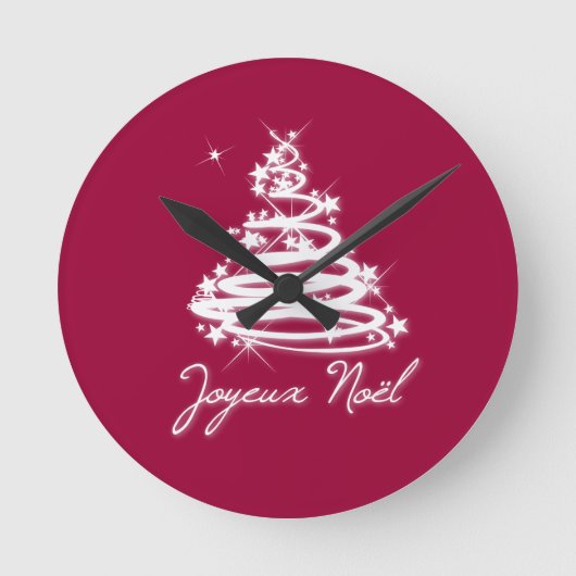 Joyeux Noël mit Weihnachtsbaum Runde Wanduhr (Vorderseite)
