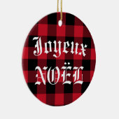 Joyeux Noël Red Black Buffalo Karo Kariert Keramik Ornament (Rechts)