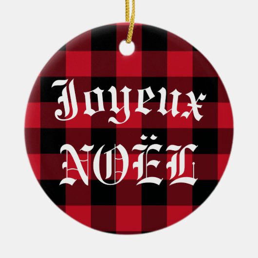 Joyeux Noël Red Black Buffalo Karo Kariert Keramik Ornament (Vorne)