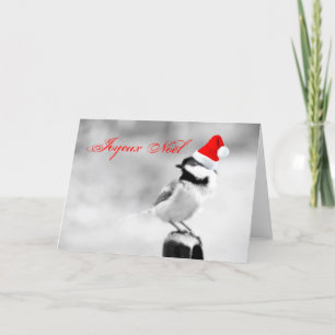 Joyeux Noël Santa Chickadee Feiertagskarte