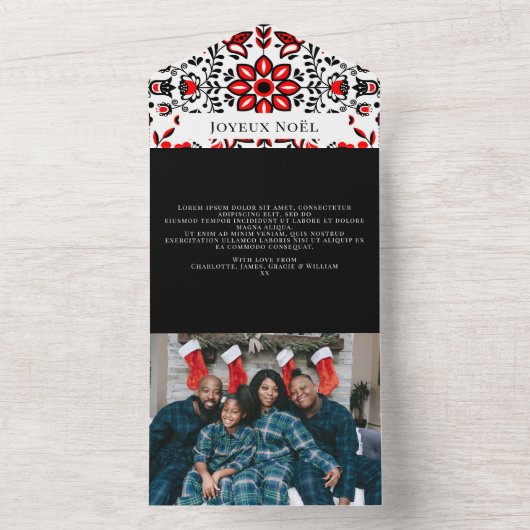 Joyeux Noël Skandinavien Muster Weihnachten All In One Einladung (Innen Boden)