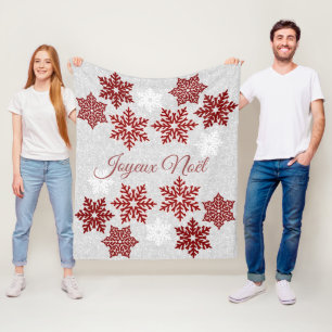 Joyeux Noël Sparkling Red Snowflakes Fleecedecke