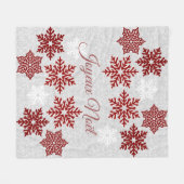 Joyeux Noël Sparkling Red Snowflakes Fleecedecke (Vorderseite (Horizontal))