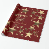 Joyeux Noël Stars Red Gold Elegante Weihnachten Geschenkpapier (Ungerollt)