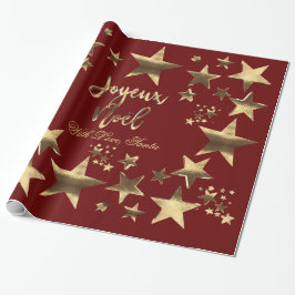 Joyeux Noël Stars Red Gold Elegante Weihnachten Geschenkpapier