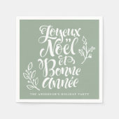 Joyeux Noël und Bonne Année Calligraphy Sage Green Serviette (Vorderseite)