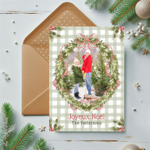 Joyeux Noël Watercolor Floral Bow Family Foto