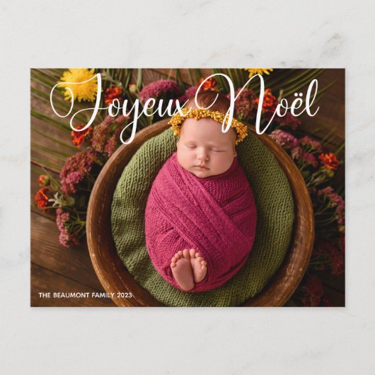 Joyeux Noël White Script Chic Foto Weihnachten (Vorderseite)