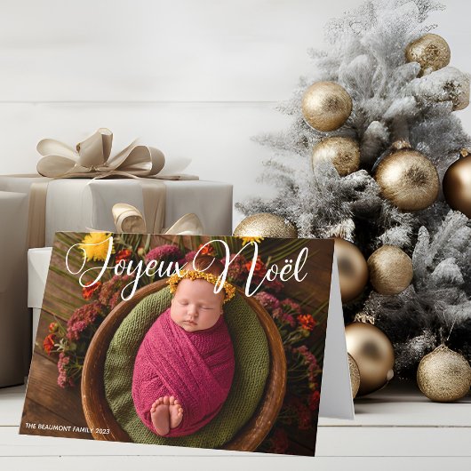 Joyeux Noël White Script Chic Foto Weihnachten