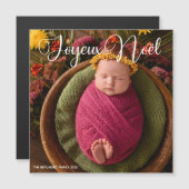 Joyeux Noël White Script Foto Christmas Magnet (Vorne/Hinten)