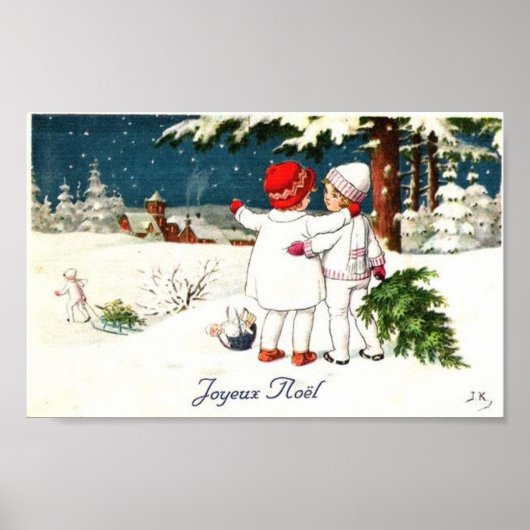 Joyeux Weihnachten Children Xmas Card Poster (Vorne)