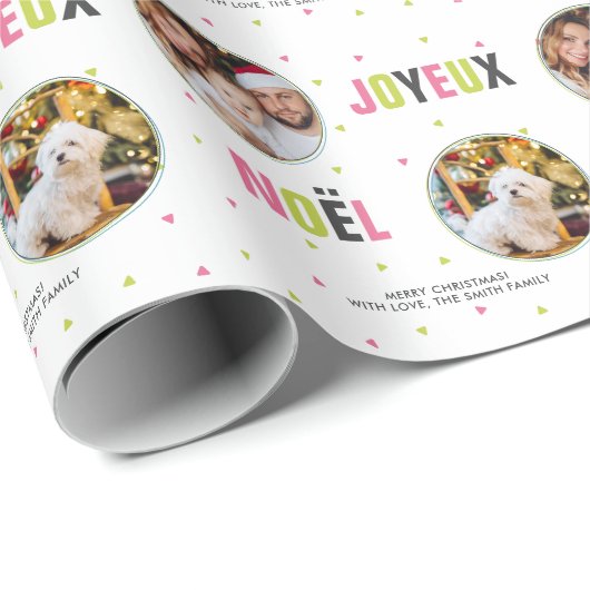 "Joyeux Weihnachten" Farbige, fette Buchstaben Geschenkpapier (Rolleneckpunkt)