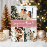 Joyeux Weihnachten FotoCollage<br><div class="desc">Diese fabelhafte 3-Foto-Urlaubskarte mit "Joyeux Weihnachten!" in einem modernen Skript-Schriftart und Ihrem Familiennamen und Jahr in einem sauberen,  klassischen Schriftart,  sowohl in weiß als auch in staubiger Rose mit einem passenden Rücken,  ist ideal für den Versand an Ihre Familie und Freunde. Jeder wird Liebe bekommen neue Fotos Ihrer Familie!</div>