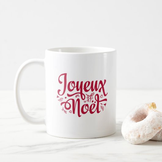 Joyeux Weihnachten Französisch Weihnachtsgrüße rot Kaffeetasse (Mit Donut)
