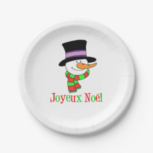 Joyeux Weihnachten Französischer Cartoon Snowman  Pappteller