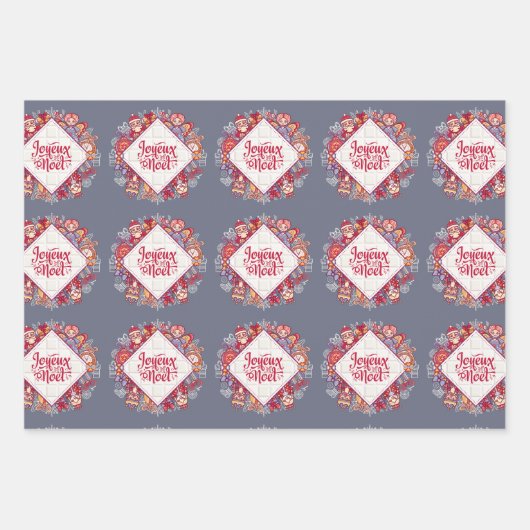 Joyeux Weihnachten Französischer Weihnachtsgrüße Geschenkpapier Set (Vorderseite)