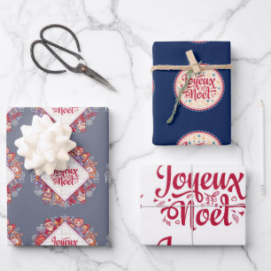 Joyeux Weihnachten Französischer Weihnachtsgrüße Geschenkpapier Set