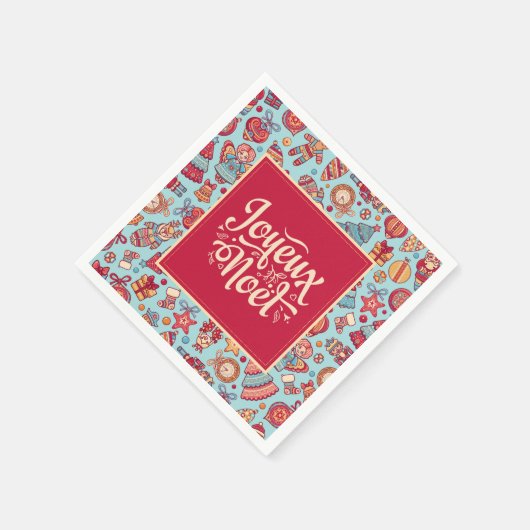 Joyeux Weihnachten Frohe Weihnachtsfritte Muster Serviette (Ecke)