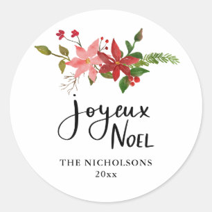 Joyeux Weihnachten Handgeschriebenes Script Poinse Runder Aufkleber