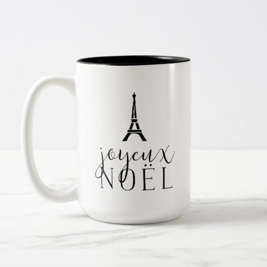 Joyeux Weihnachten | Holiday Eiffel Tower Zweifarbige Tasse (Links)