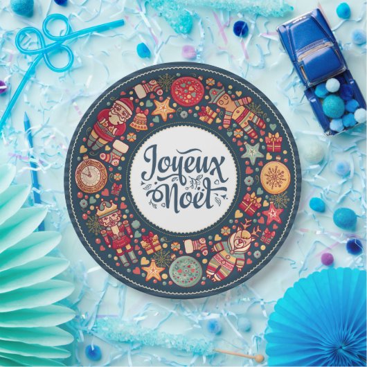 Joyeux Weihnachten Jahrgang Weihnachtsfiguren Folk Pappteller (Party)