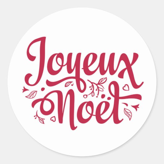 Joyeux Weihnachten Kalligraphie Typografie rot ext Runder Aufkleber (Vorderseite)