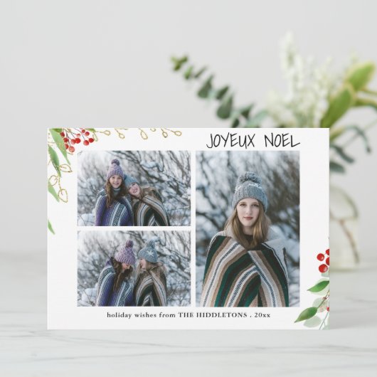 Joyeux Weihnachten Modern Red Gold Berry | Multi-F (Stehend Vorderseite)