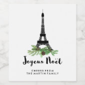 Joyeux Weihnachten | Paris Weihnachten mit Eiffelt Weinetikett (Einzelnes Label)