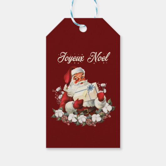 Joyeux Weihnachten Red Christmas Vintag Santa Geschenkanhänger (Vorderseite)