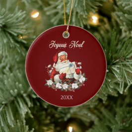 Joyeux Weihnachten Red Christmas Vintag Santa Keramik Ornament