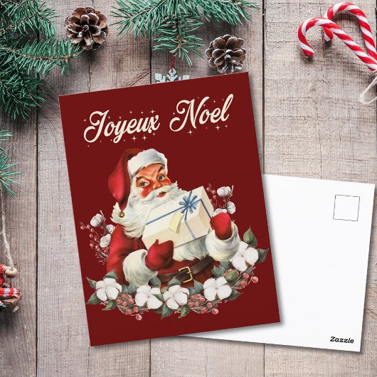 Joyeux Weihnachten Red Christmas Vintag Santa Postkarte