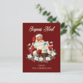 Joyeux Weihnachten Red Christmas Vintag Santa Postkarte (Stehend Vorderseite)