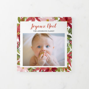 Joyeux Weihnachten Red Poinsettia Blume Baby Multi Dreifach Gefaltete Urlaubskarte