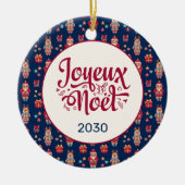 Joyeux Weihnachten Retro Santa Blue Keramik Ornament (Vorne)
