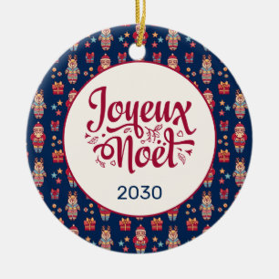 Joyeux Weihnachten Retro Santa Blue Keramik Ornament