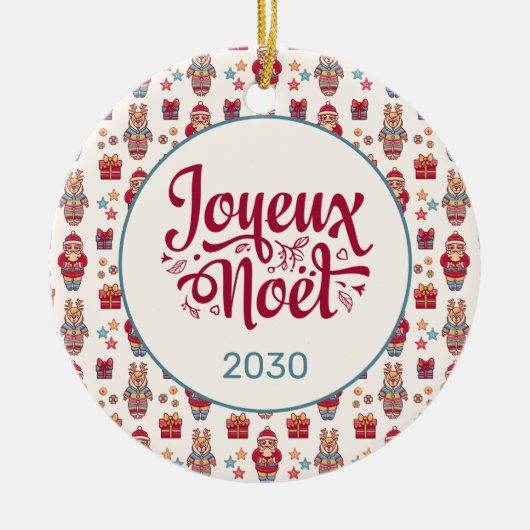 Joyeux Weihnachten Retro Santa Cream Keramik Ornament (Vorne)