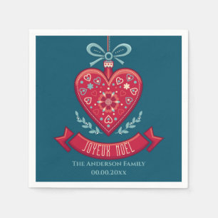 Joyeux Weihnachten Rote Herzbaumdekoration Familie Serviette