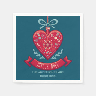 Joyeux Weihnachten Rote Herzbaumdekoration Familie Serviette