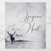 Joyeux Weihnachten Rustikales Reindeer Wasserfarbe Weinetikett (Einzelnes Label)