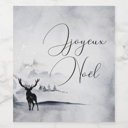 Joyeux Weihnachten Rustikales Reindeer Wasserfarbe Weinetikett (Einzelnes Label)