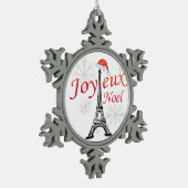 Joyeux Weihnachten Schneeflocken Zinn-Ornament (Links)
