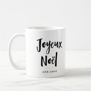 Joyeux-Weihnachten Schwarzes und weißes handgesc Kaffeetasse