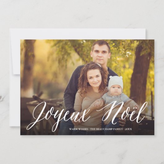 Joyeux Weihnachten Simple White Script Foto (Vorderseite)