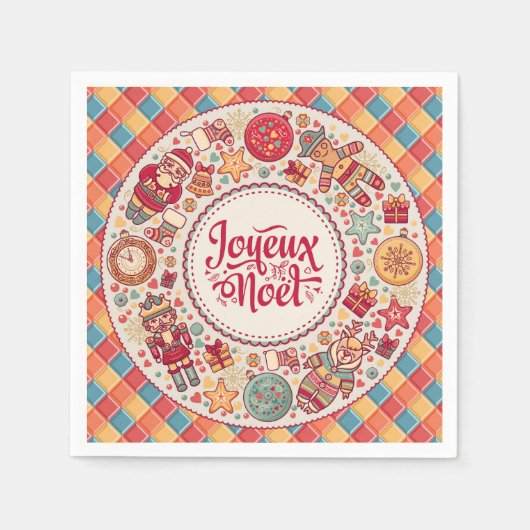 Joyeux Weihnachten Traditionelle Volkskunst Franzö Serviette (Vorderseite)