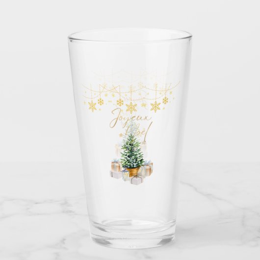 Joyeux Weihnachten Weihnachtsbaum Gold Schneeflock Glas (Vorderseite)