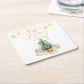 Joyeux Weihnachten Weihnachtsbaum Gold Schneeflock Rechteckiger Pappuntersetzer (angewinkelt)