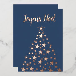 Joyeux Weihnachten Weihnachtsbaum Stars Rose Gold Folien Feiertagskarte
