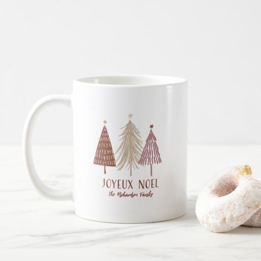 Joyeux Weihnachten Weihnachtsbäume Kaffeetasse (Mit Donut)