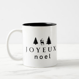 Joyeux Weihnachten Weihnachtsdesign mit Schneefloc Zweifarbige Tasse
